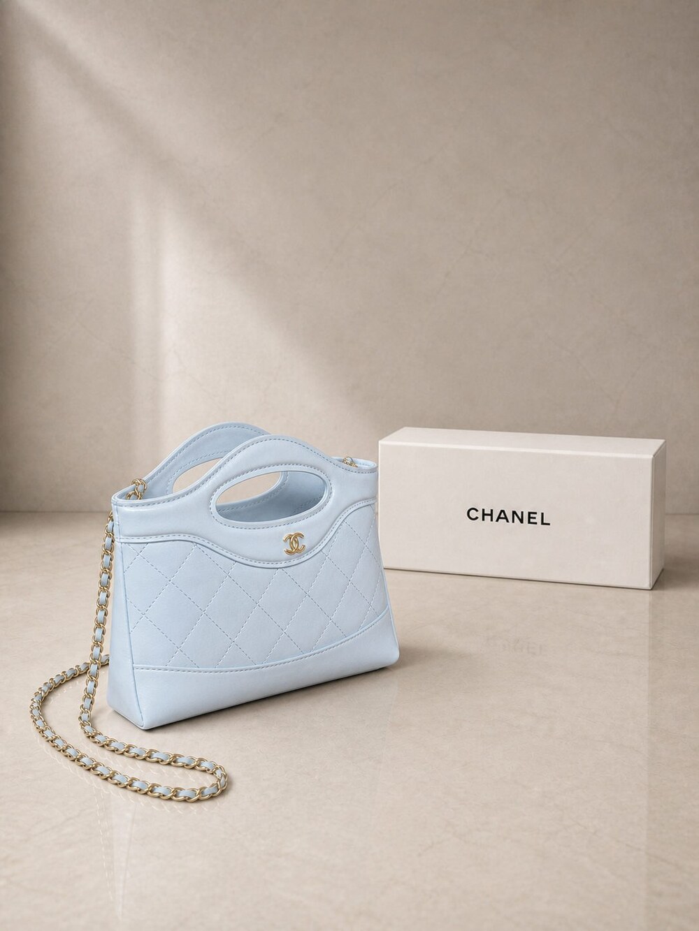 Chanel Nano Handbag in Light Blue Lambskin with Gold Tone Hardware - Picture 5 of 10